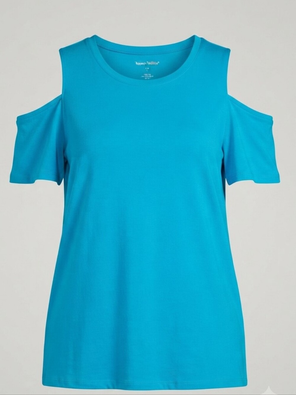 Woman Within Cold Shoulder Tee Blue Size L 18/20 Soft Cotton Blend Top